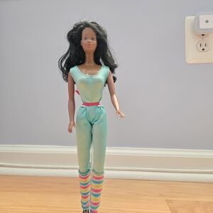 Barbie Doll in Aqua Jumpsuit with Rainbow Leg Warmers